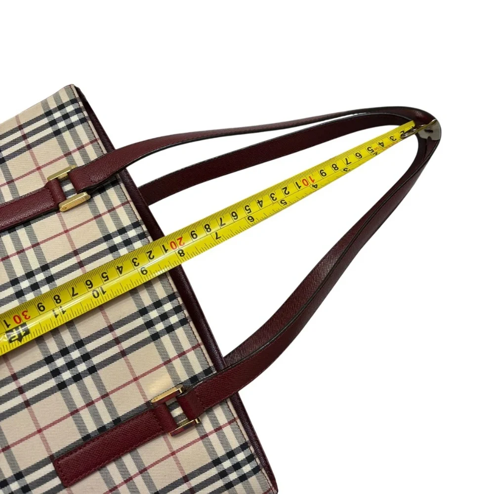 Burberry vintage classic nova check and burgundy leather tote bag - Picture 9 of 16